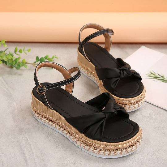 Damen Komfortable Plateau-Sandalen mit Knoten-Detail EB