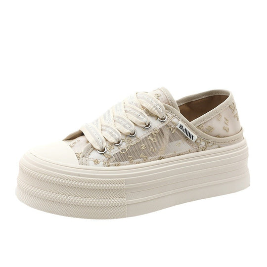 Damen Plateau Sneakers mit atmungsaktiver Mesh-Oberfläche und rutschfester Sohle EB