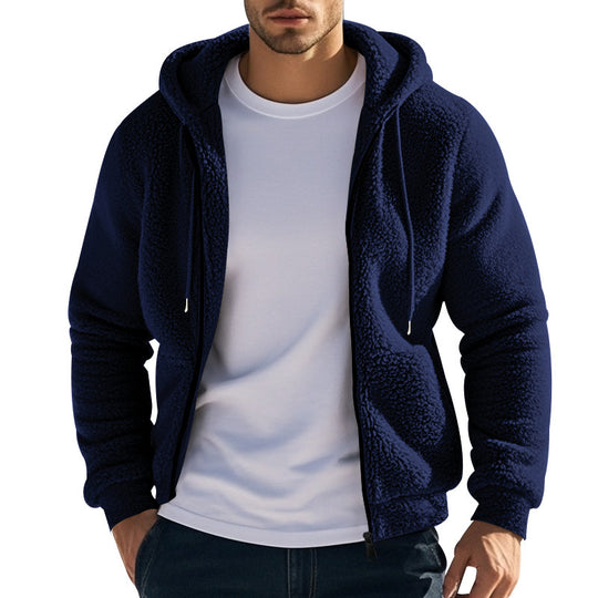 Herren nan Teddyfleece Kapuzenjacke mit Frontreißverschluss und Eingrifftaschen EB