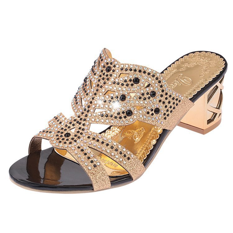 Damen nan verzierte Sandalette mit mittelhohem Blockabsatz und funkelndem Strassbesatz EB