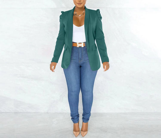 Damen taillierter Blazer mit strukturierten Schulterdetails und offenem Revers EB