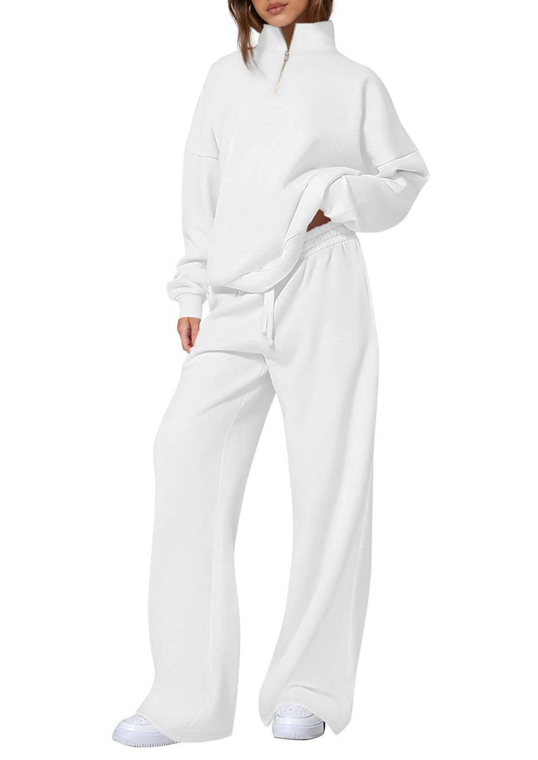 Damen nan oversized Jogginganzug mit Stehkragen halbem Reißverschluss und weitem Bein EB