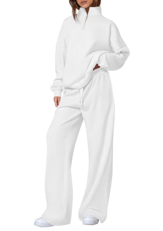 Damen nan oversized Jogginganzug mit Stehkragen halbem Reißverschluss und weitem Bein EB