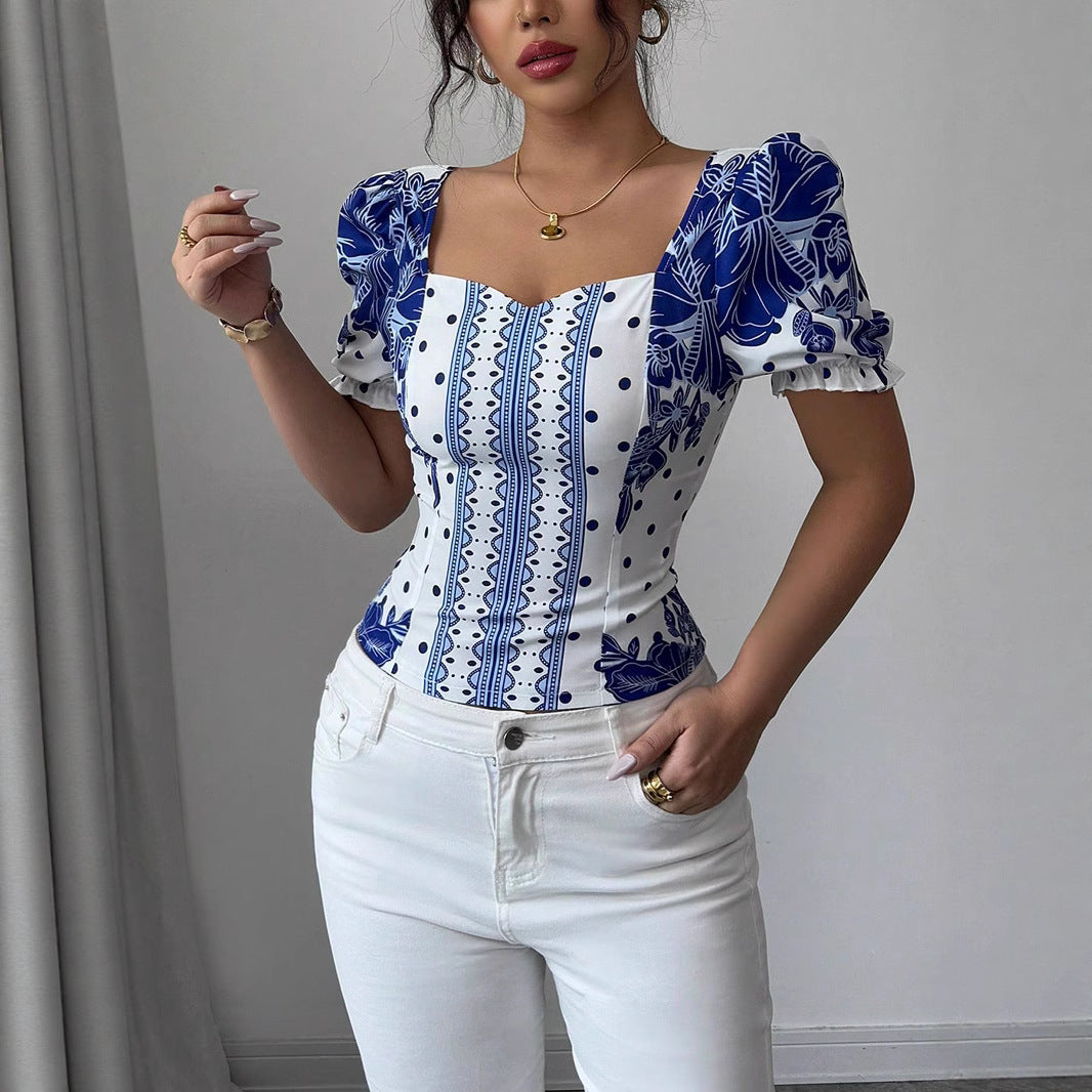 Damen Puffärmel Bluse mit floralem Muster EB