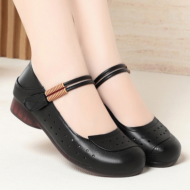 Damen atmungsaktive und bequeme Mary Jane Ballerinas mit elastischem Riemen EB