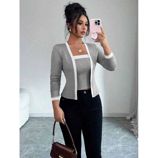 Damen modische Jacke mit schmalem Schnitt und eleganter Knopfleiste EB