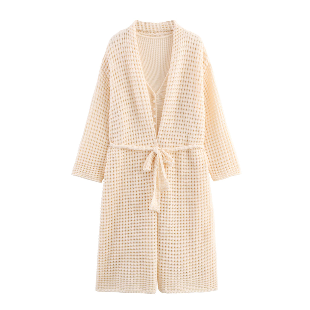 Damen Strickcardigan mit asymmetrischem Design und elegantem Taillengürtel EB
