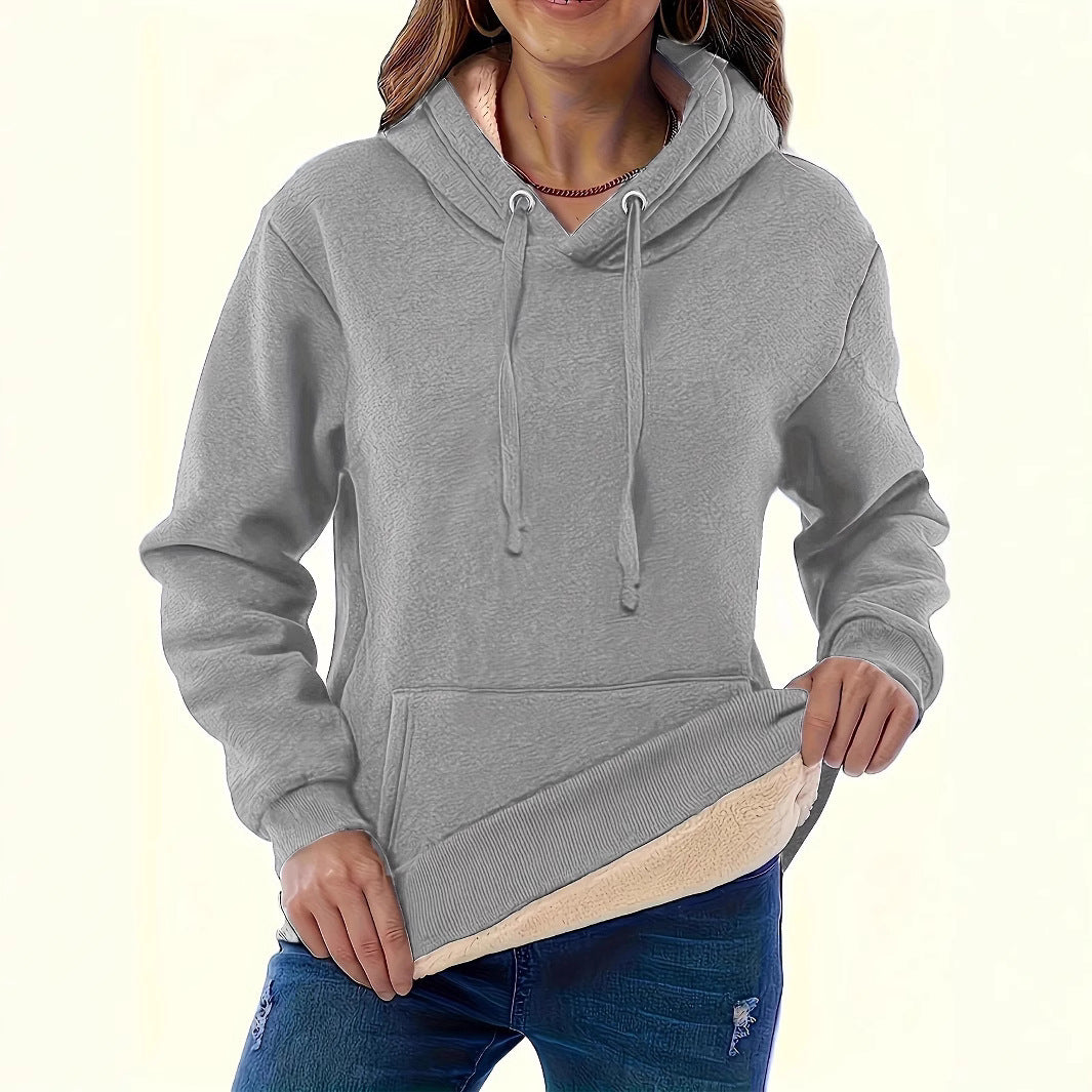 Damen kuscheliger Kapuzenpullover mit weichem Innenfutter und praktischen Kängurutaschen EB
