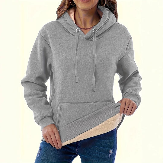 Damen kuscheliger Kapuzenpullover mit weichem Innenfutter und praktischen Kängurutaschen EB
