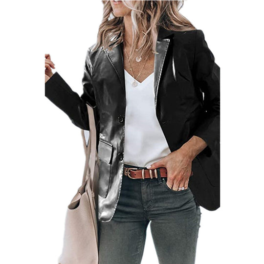 Damen elegante Blazerjacke im zeitlosen Design mit glänzender Oberfläche EB