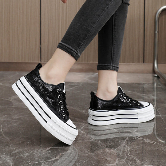 Damen Glitzernde Plateau Sneakers mit komfortablem Design EB