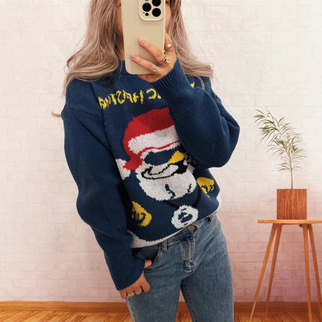 Damen festlicher Strickpullover mit Weihnachtsmotiv EB