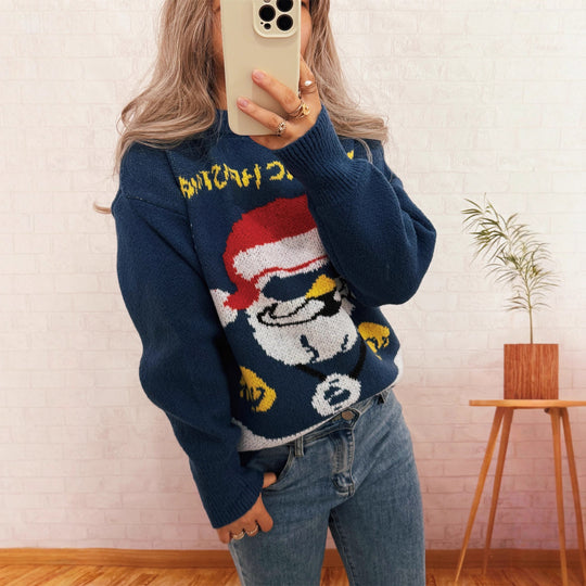 Damen festlicher Strickpullover mit Weihnachtsmotiv EB