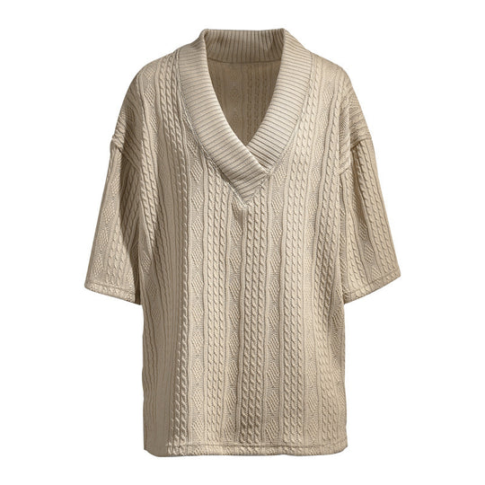 Damen Oversized Kurzarm-Strickpullover mit tiefem V‑Ausschnitt und Zopfmuster EB