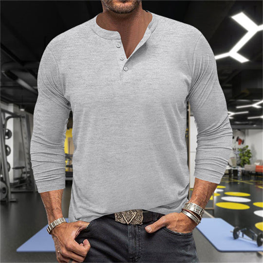 Herren Langarm-Henley-Shirt aus atmungsaktiver Baumwollmischung EB