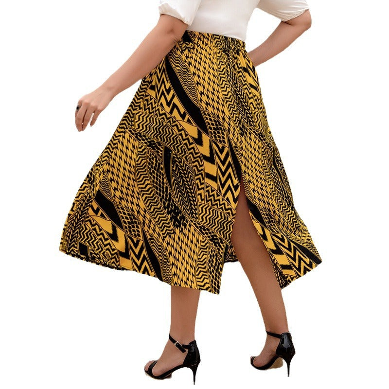 Damen schwingender Maxirock mit geometrischem Muster EB