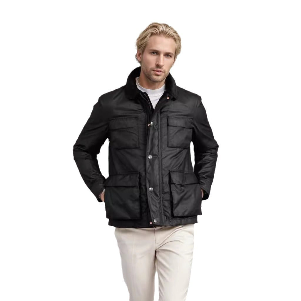 Herren funktionale Utility-Jacke mit warmem Fleece-Kragen und praktischen Taschen EB