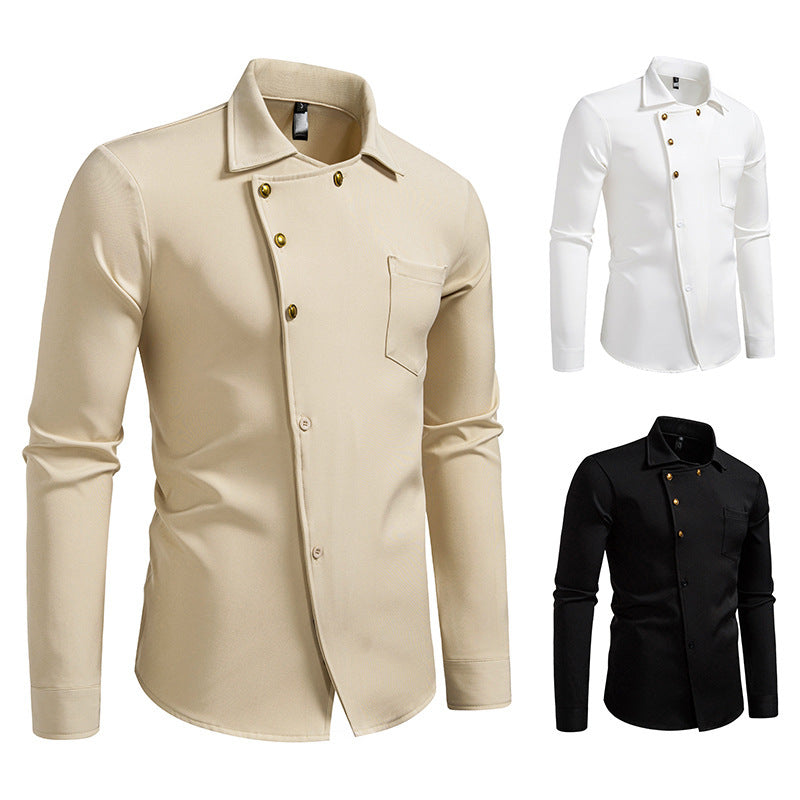 Herren elegantes Hemd mit asymmetrischem Knopfdesign EB