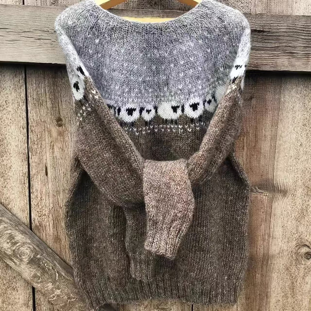 Damen nan Norwegerpullover aus Wollmix mit Rundhalsausschnitt und traditionellem Fair-Isle-Yoke EB