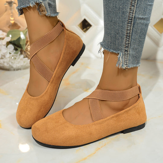 Damen Stylish Ballerinas mit elastischem Kreuzriemen und atmungsaktivem Obermaterial EB