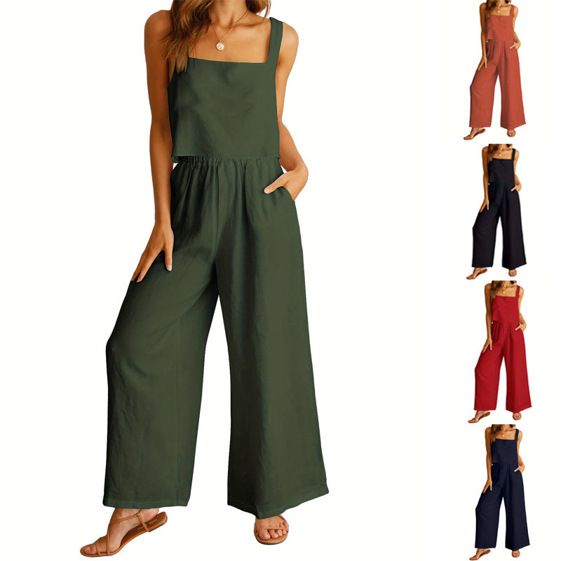 Damen Luftiger Jumpsuit mit weitem Bein und verstellbarem Taillenbund EB