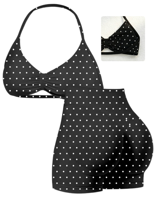 Damen Sport-Bikini-Oberteil mit hoch geschnittenen Shorts und nahtlosem Design EB