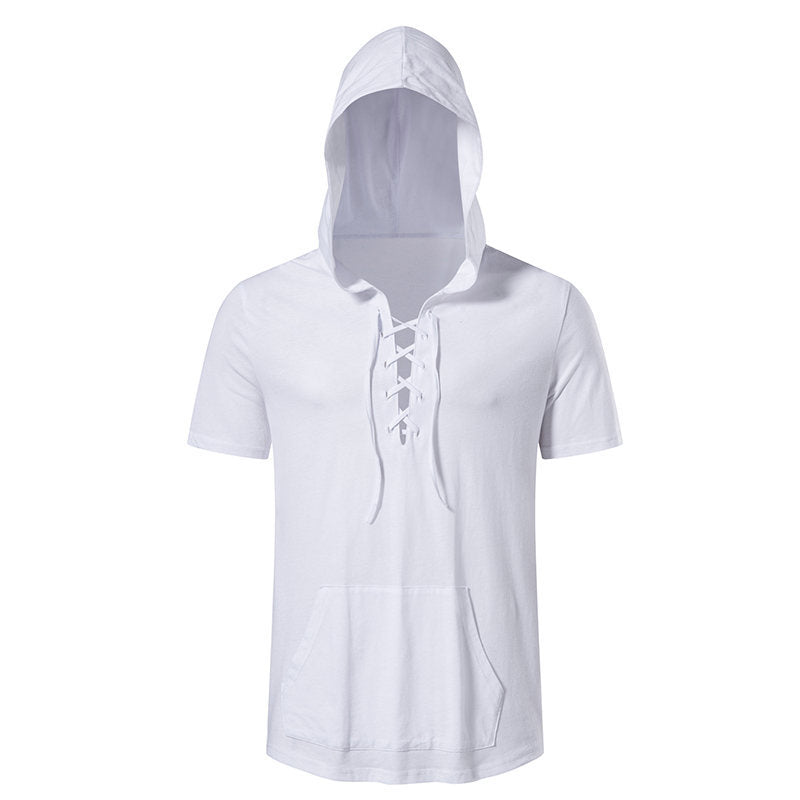 Herren Kapuzen-T-Shirt mit kreativem Schnürdesign EB