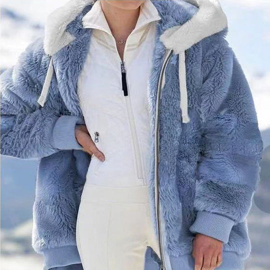 Damen nan kuschelige Kapuzen-Teddyjacke mit wattiertem Innenfutter und Rippbündchen EB