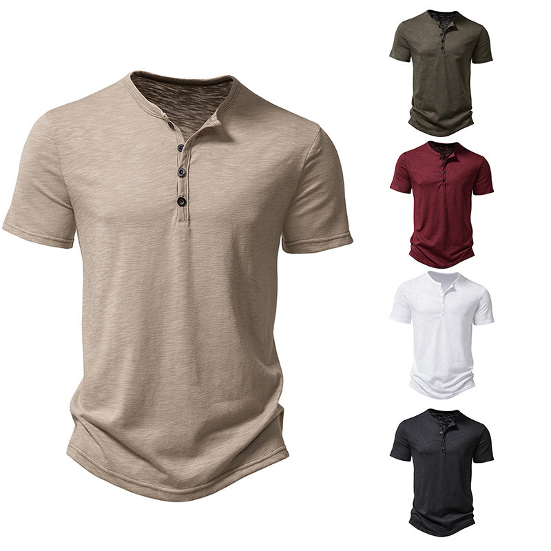 Herren Kurzarm-Henley-Shirt mit klassischem Knopfdesign EB