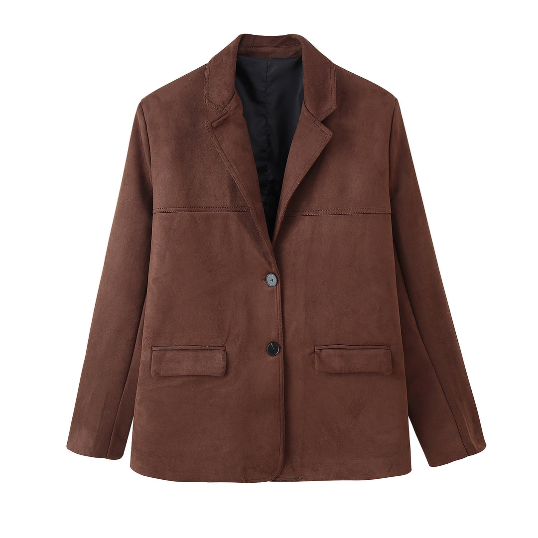 Damen modische Wildlederjacke mit elegantem Schnitt und praktischen Taschen EB
