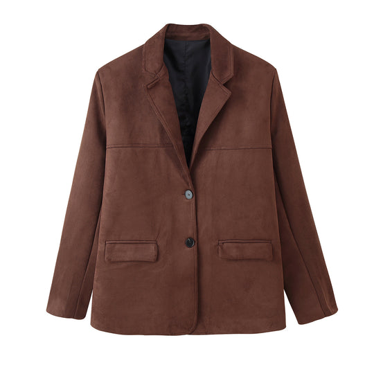 Damen modische Wildlederjacke mit elegantem Schnitt und praktischen Taschen EB