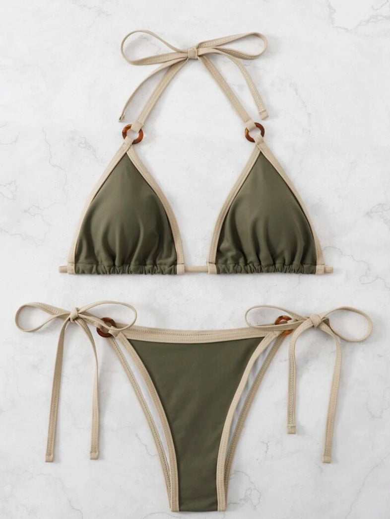 Damen Triangel-Bikini mit verstellbaren Trägern und Ringdetails EB