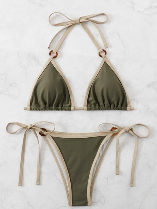 Damen Triangel-Bikini mit verstellbaren Trägern und Ringdetails EB