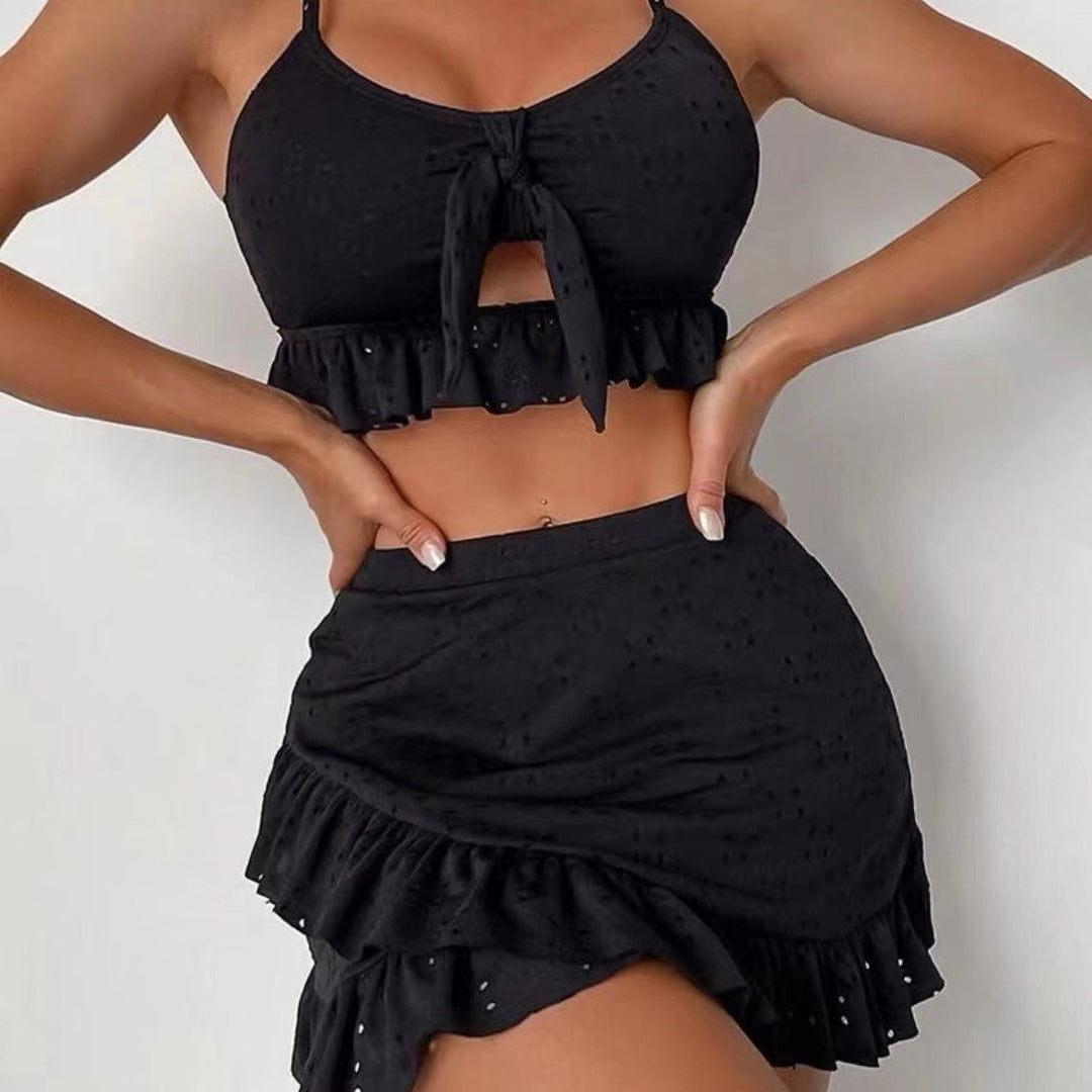 Damen Crop-Top und Minirock-Set mit verspielten Rüschendetails EB