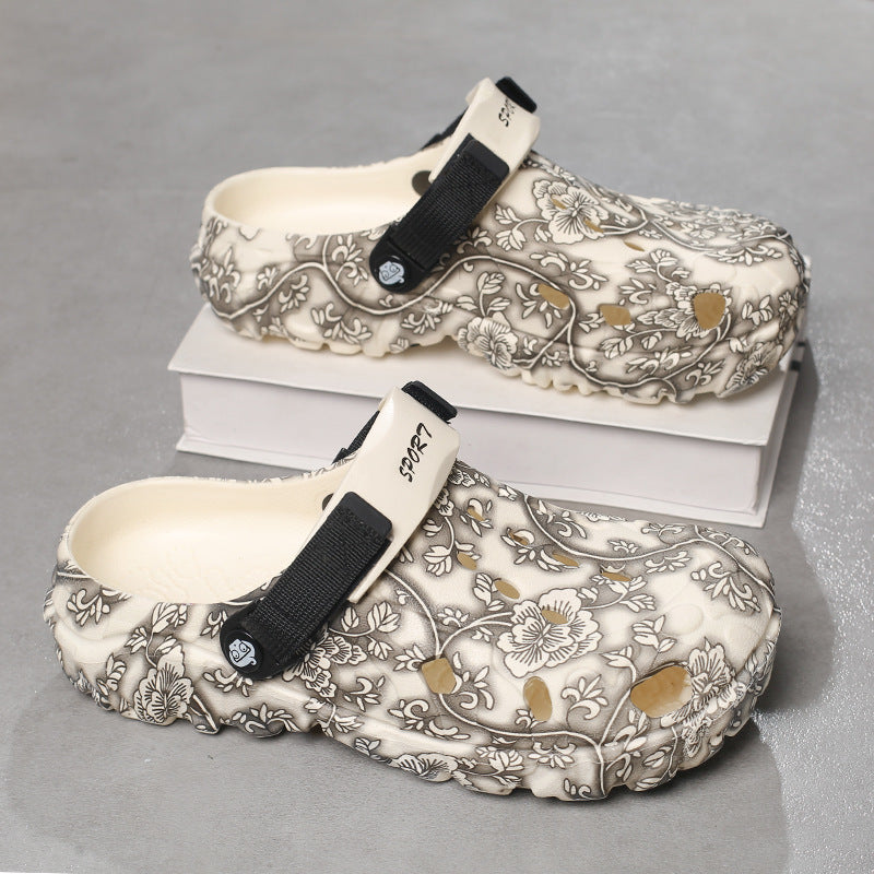 Damen Komfortable Clogs mit verstellbarem Riemen und floralem Design EB