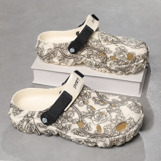 Damen Komfortable Clogs mit verstellbarem Riemen und floralem Design EB