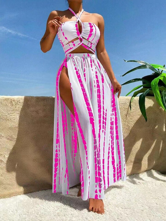Damen Luftiges Strandkleid mit tiefem Ausschnitt und seitlichem Schlitz EB