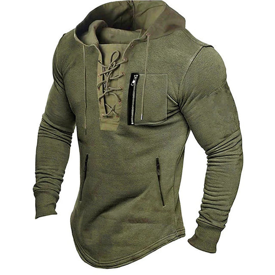 Herren Sportlicher Kapuzenpullover mit ausgefallenem Schnürverschluss EB