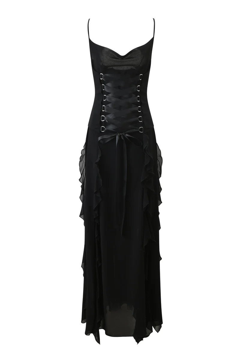 Damen Elegantes Wickelkleid mit Rüschen und Schnürdetails EB