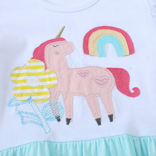 Mädchen Baumwollkleid mit zauberhaftem Einhorn-Motiv EB