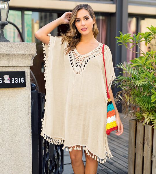 Damen luftiger Kaftan mit Fransen EB