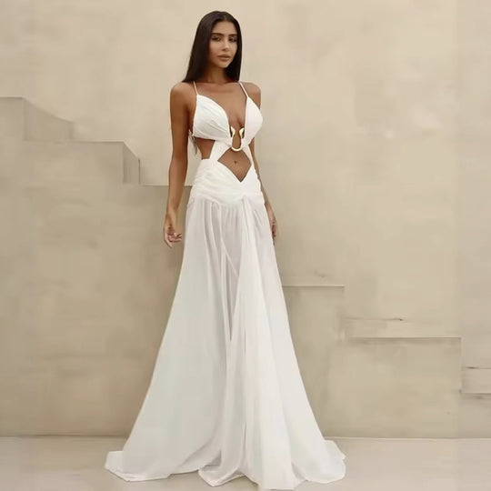 Damen Maxikleid mit verspieltem Rüschendesign und elegantem Rückenausschnitt EB