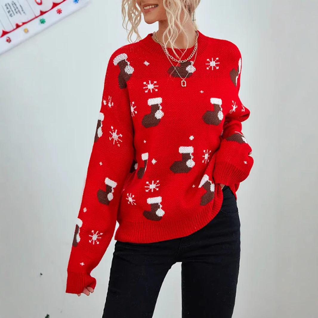 Damen kuscheliger Weihnachtspullover mit festlichem Motiv EB