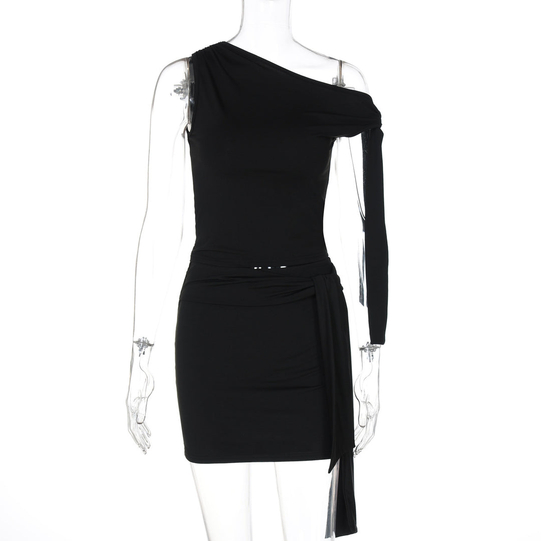 Damen One-Shoulder Mini-Kleid mit Raffung und elegantem Detail EB
