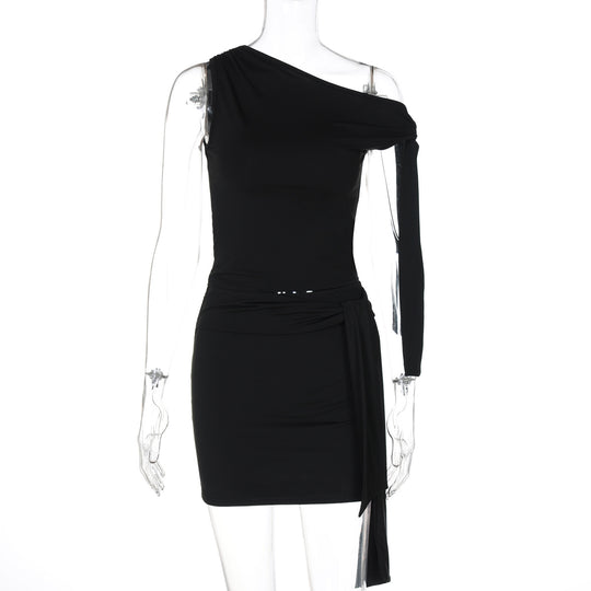 Damen One-Shoulder Mini-Kleid mit Raffung und elegantem Detail EB
