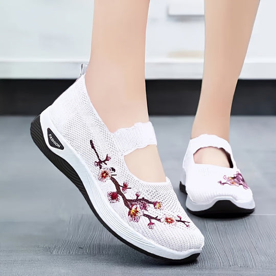 Damen modische Stoffschuhe mit elastischem Riemen und floralem Design EB
