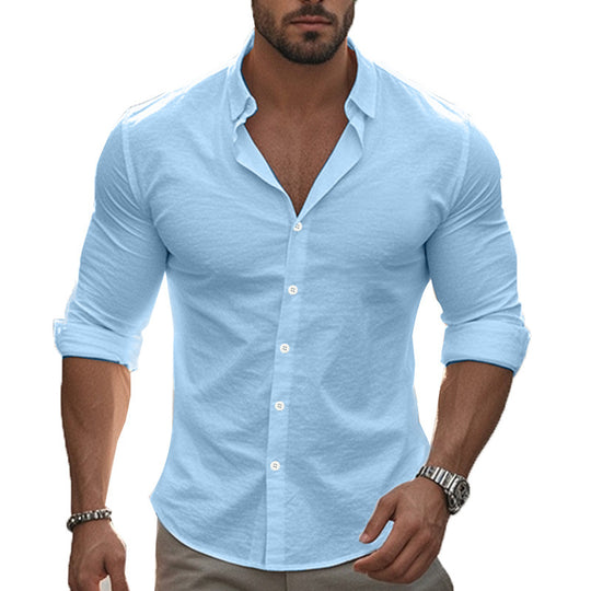 Herren Elegantes Langarmhemd mit modernem Kragen und hochwertiger Baumwollstruktur EB