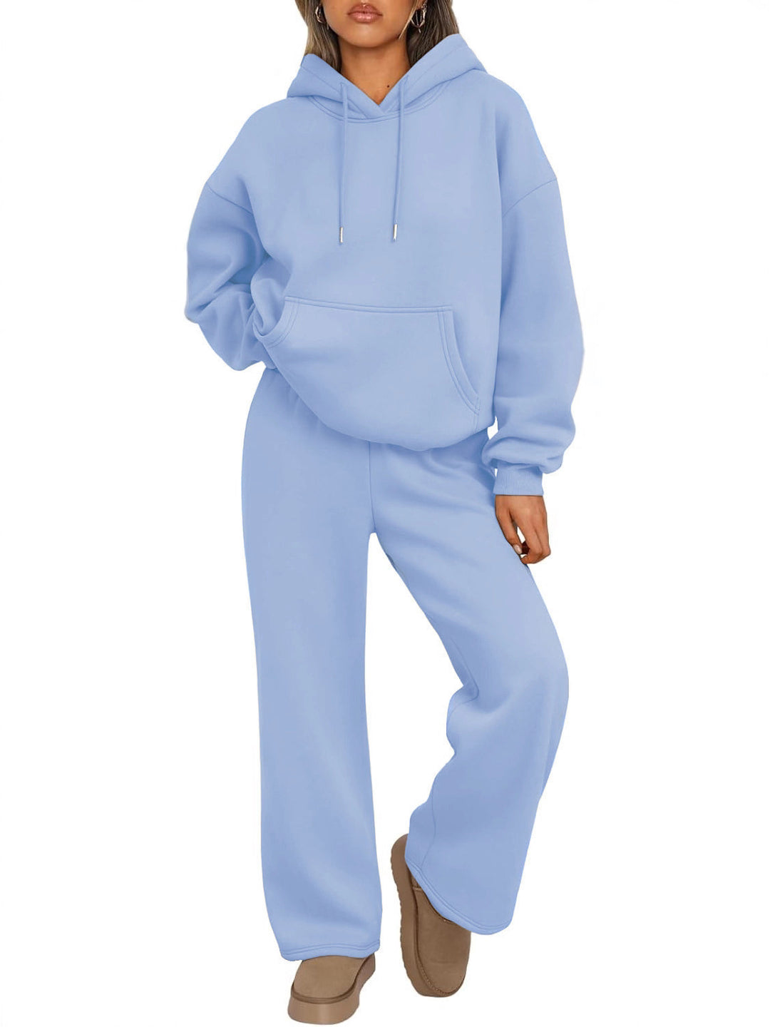 Unisex minimalistischer Kapuzenpullover aus French-Terry mit flachem Kordelzug und verstärkter Nackenpasse EB
