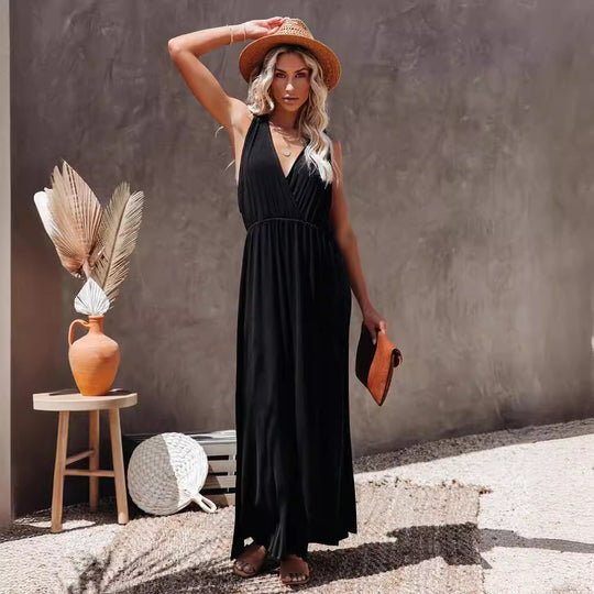 Damen Maxi-Kleid mit elegantem Wickeldesign und hohem Schlitz EB