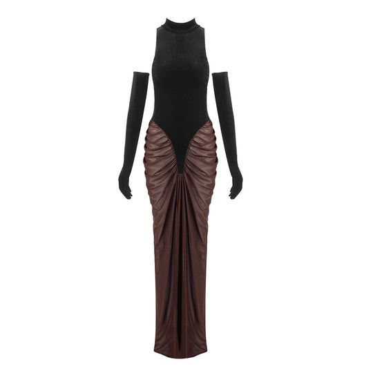 Damen Maxikleid mit hochgeschlossenem Design und kunstvollem Drapierungseffekt EB